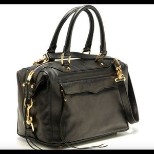 Rebecca Minkoff Morning After Leather Satchel Black Gold Crossbody Bag